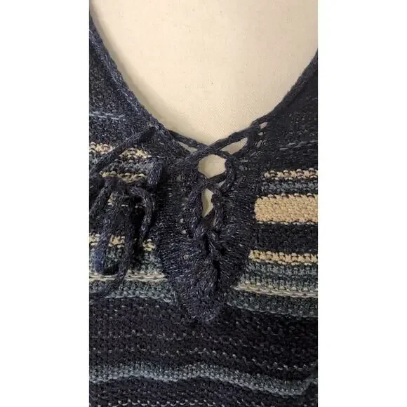Denim & Supply Ralph Lauren Baja Sweater Small Striped Lace Up Boho - Picture 2 of 10